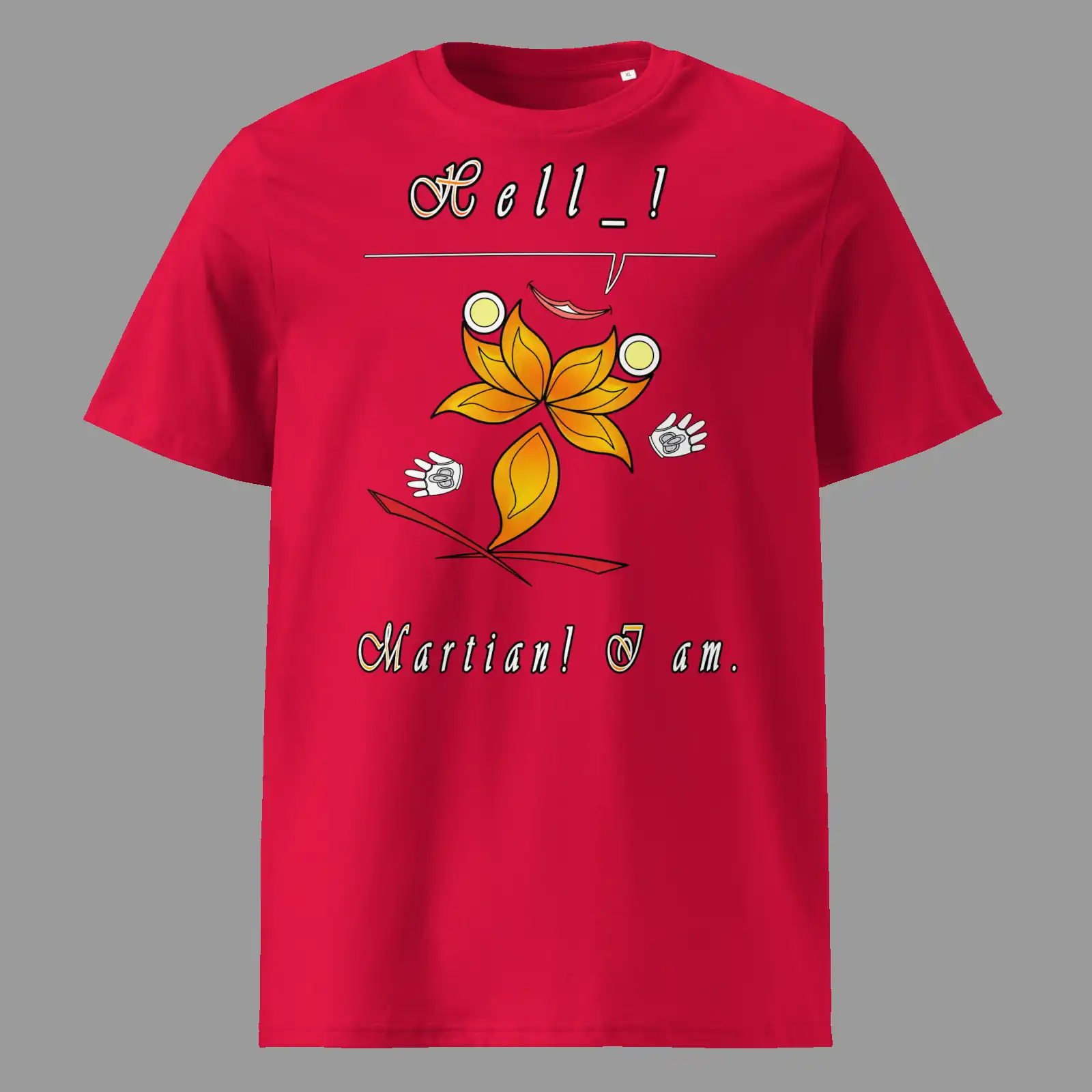 Unisex organic ribbed neck t-shirt Hello Martian Red